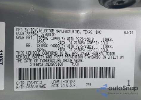 2014 Toyota Tundra Sr5 4.6L V8 из США, поврежденный, VIN 5TFRM5F1XEX076168